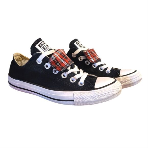 Converse VINTAGE All Star Black Red Plaid Double Tongue Sneakers Size 7 - Picture 13 of 15